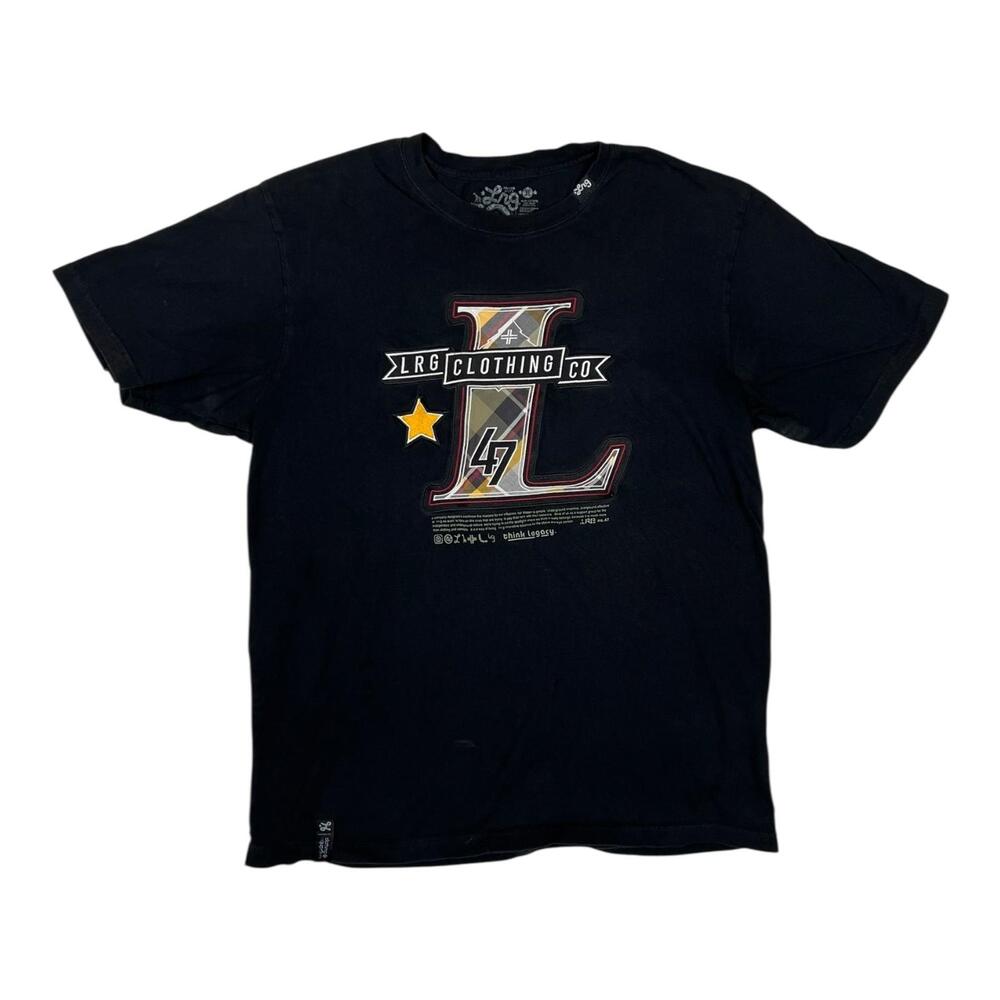 Vinatge LRG T-Shirt Mens XL Black Plaid Logo Graphic Streetwear Y2K